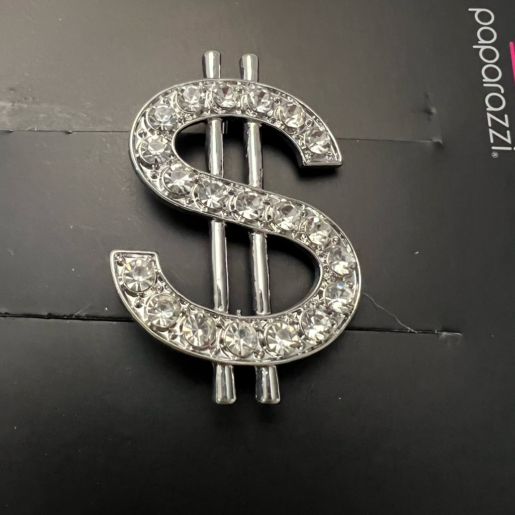 Paparazzi Silver Dollar Sign Brooch